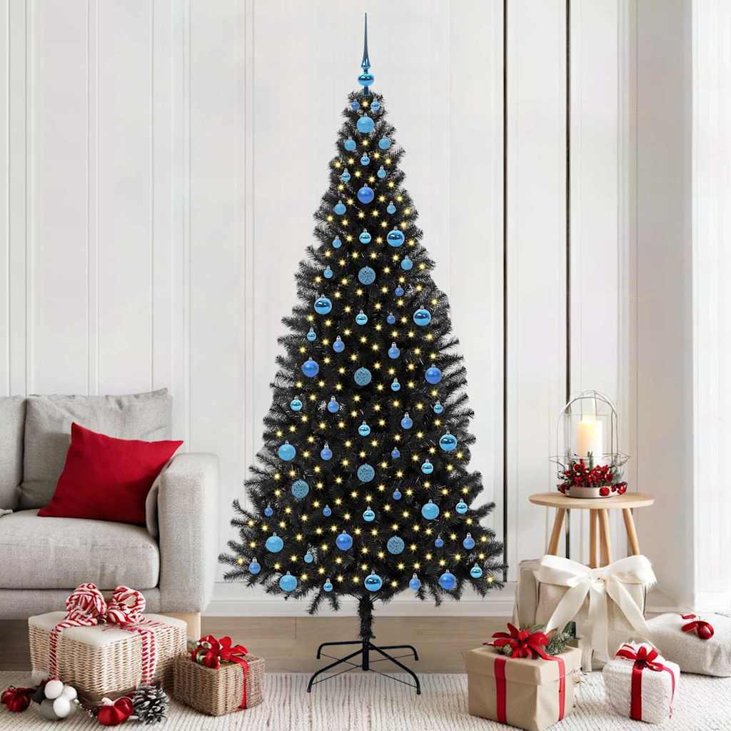Juletræ med 300 LED'er med stativ Sort 210 cm PVC billede