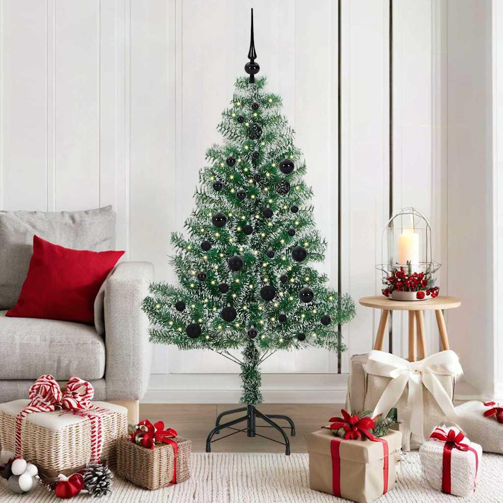 Kunstigt Juletræ Snebelagt med LED Lys Grøn og Hvid 150 cm billede