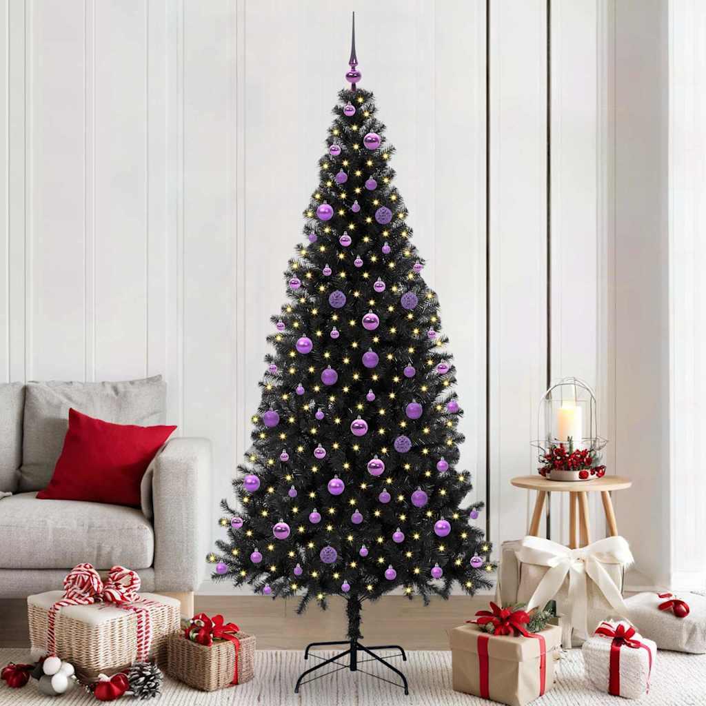 Juletræ med 300 LED'er med stativ Sort 210 cm PVC billede