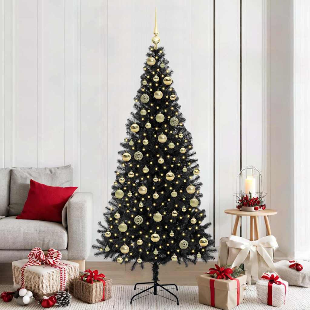 Juletræ med 300 LED'er med stativ Sort 210 cm PVC billede