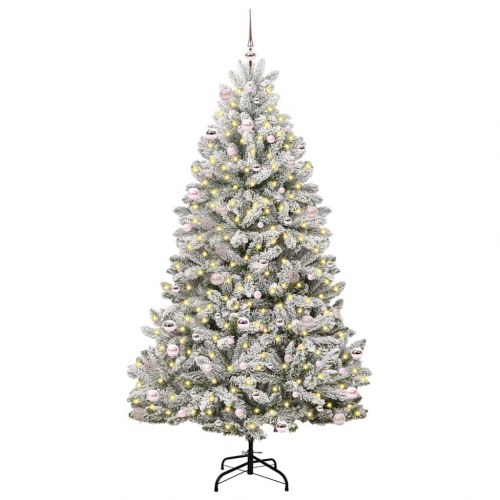Kunstigt hængslet juletræ 240 cm med 300 LED - varm hvid