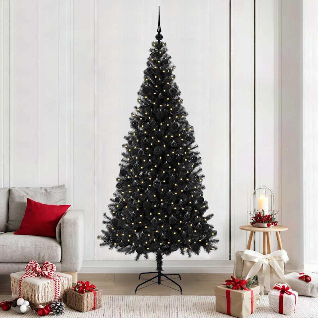 Juletræ med 300 LED'er med stativ Sort 210 cm PVC billede