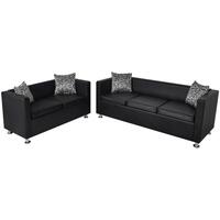 Sofasæt 3-pers. og 2-pers. kunstlæder sort