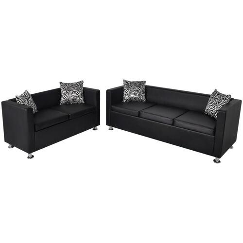 Sofasæt 3-pers. og 2-pers. kunstlæder sort