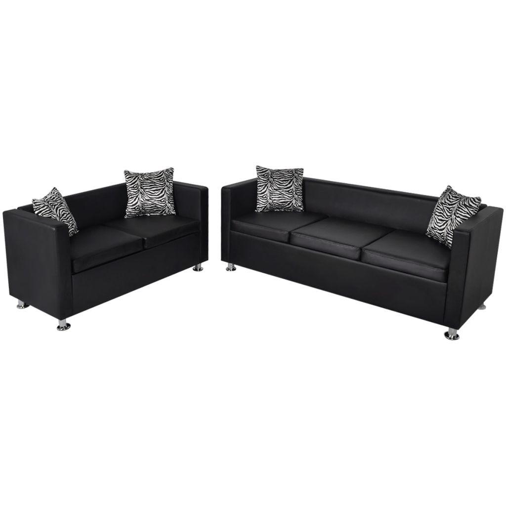 Sofasæt 3-pers. og 2-pers. kunstlæder sort