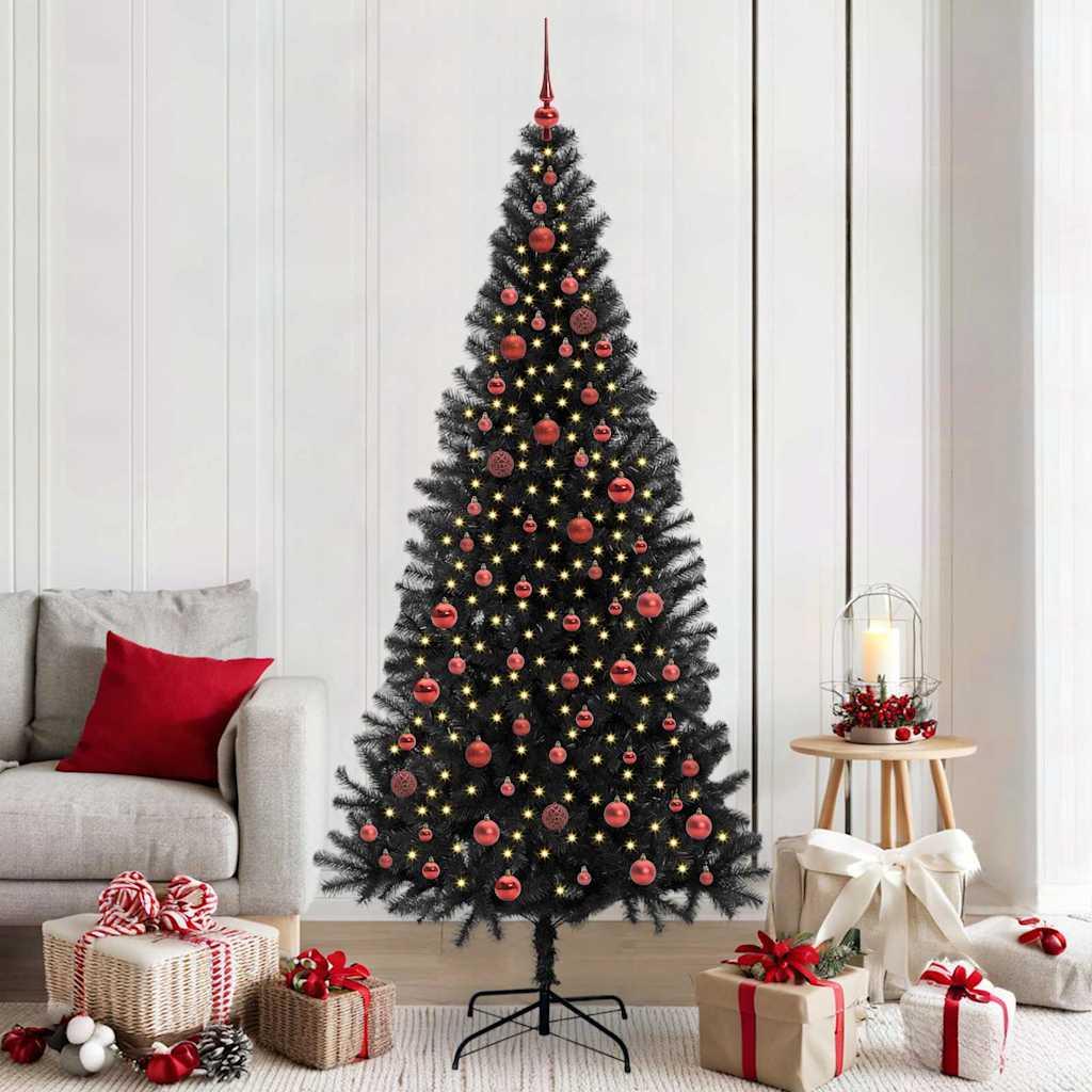 Juletræ med 300 LED'er med stativ Sort 210 cm PVC billede