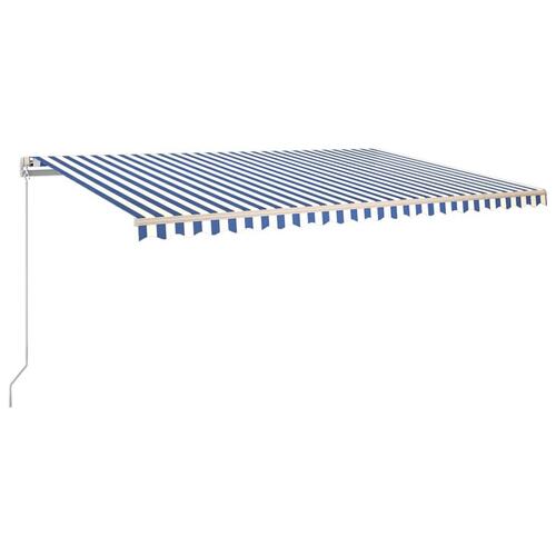 Markise m. LED-lys 500x350 cm manuel betjening blå og hvid