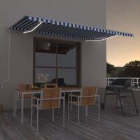 Markise m. LED + vindsensor 500x350 cm automatisk blå og hvid