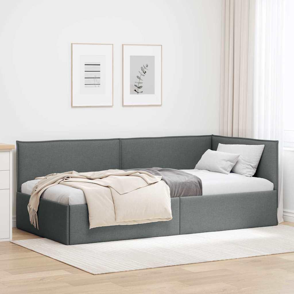 Hjørnesengramme med hovedgærde Mørkegrå 100 x 200 cm Stof billede