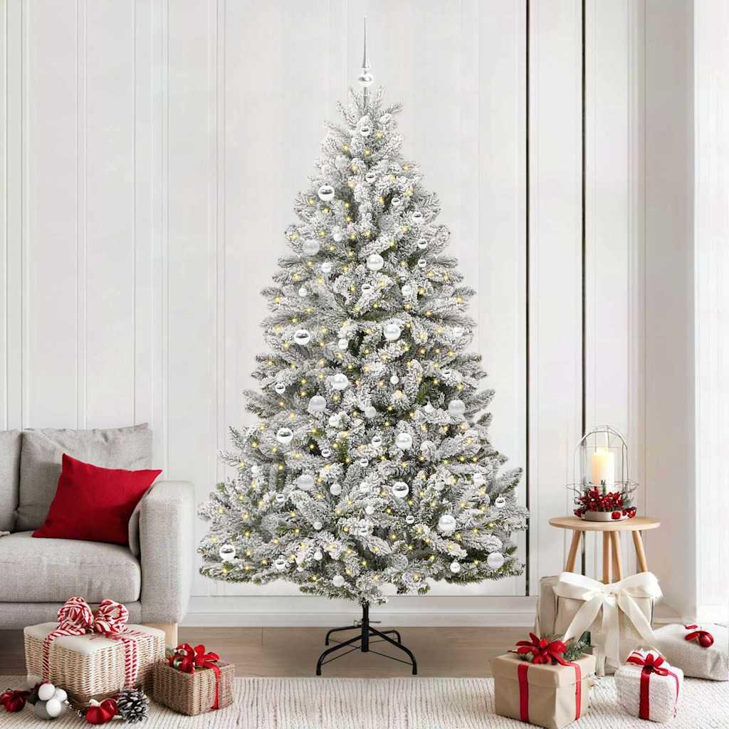 Kunstigt juletræ Grøn og Hvid 210 cm PVC og metal billede