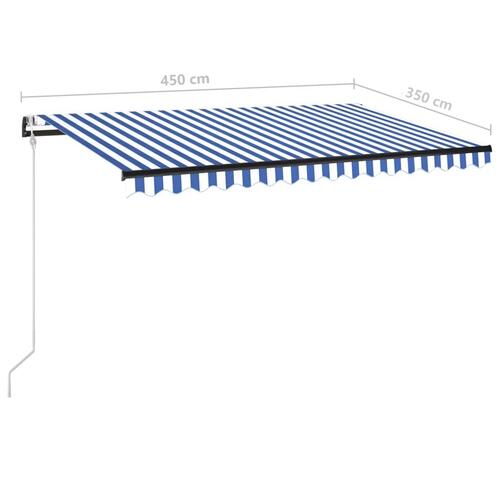 Markise m. LED + vindsensor 450x350 cm automatisk blå og hvid