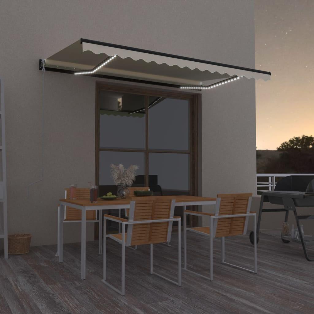 Markise m. LED + vindsensor 450x350 cm automatisk creme