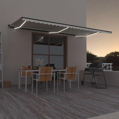 Markise m. LED-lys 600x350 cm manuel betjening cremefarvet
