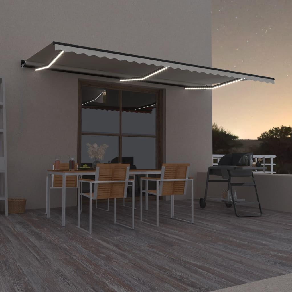 Markise m. LED-lys 600x350 cm manuel betjening cremefarvet