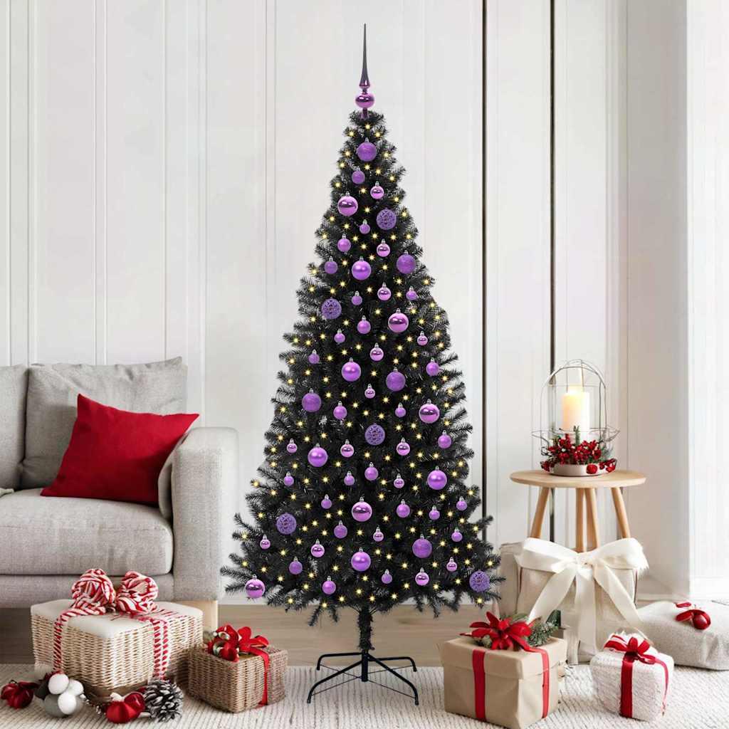 Juletræ med 300 LED'er med stativ Sort 180 cm PVC billede