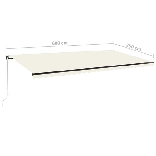 Markise m. LED-lys 600x350 cm manuel betjening cremefarvet