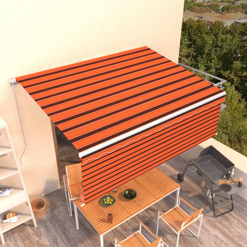 Markise m. gardin 4x3 m manuel betjening orange og brun