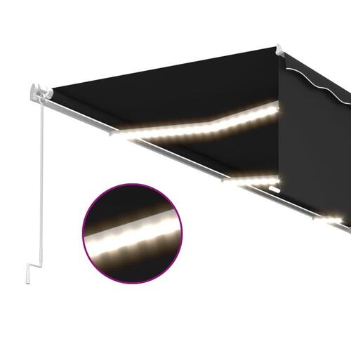 Markise m. gardin + LED 6x3 m manuel betjening antracitgrå