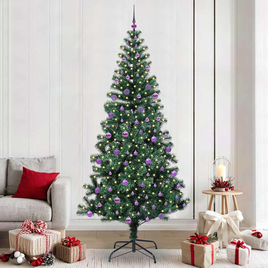 Kunstigt forbelyst juletræ 240 cm - grøn, PVC med metalstativ billede