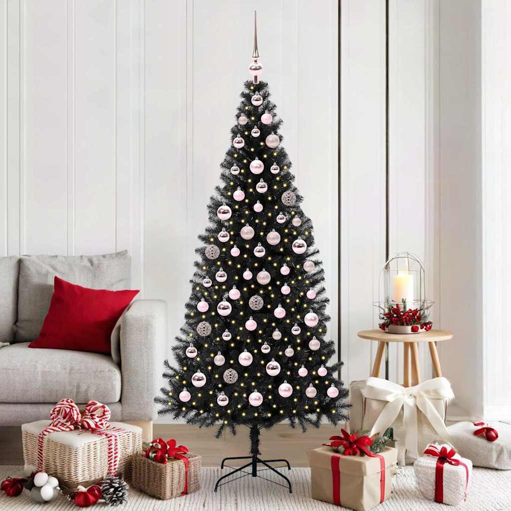 Juletræ med 300 LED'er med stativ Sort 180 cm PVC billede
