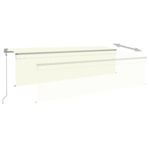 Markise m. gardin+LED+vindsensor 5x3 m automatisk cremefarvet