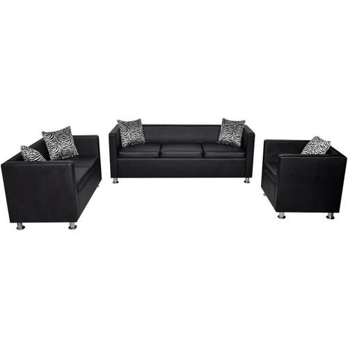 Sofasæt 3-pers. og 2-pers. sofa m. lænestol kunstlæder sort