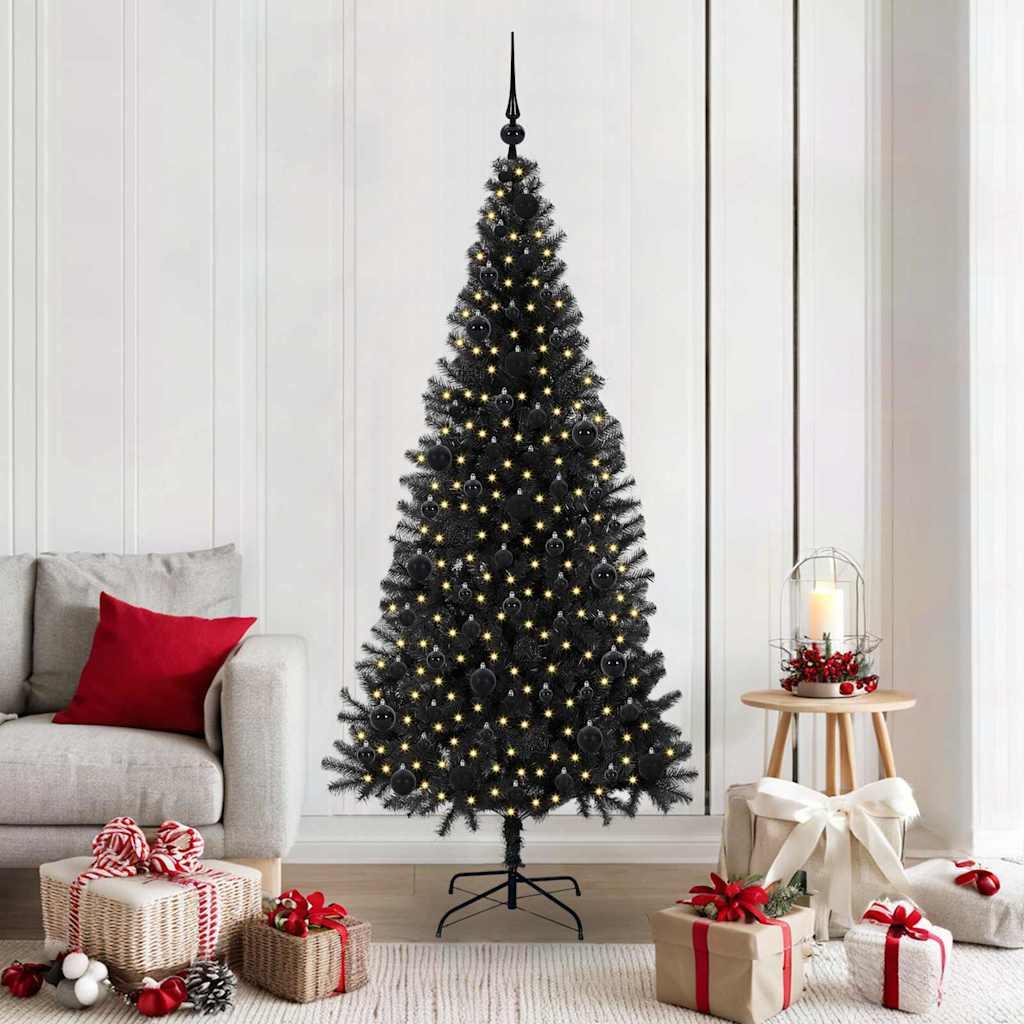 Juletræ med 300 LED'er med stativ Sort 180 cm PVC billede