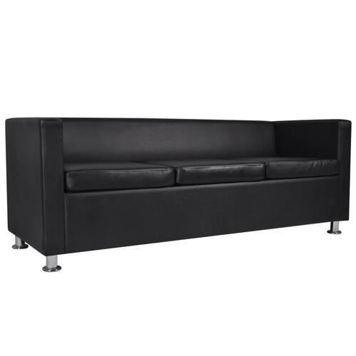 Sofasæt 3-pers. og 2-pers. sofa m. lænestol kunstlæder sort