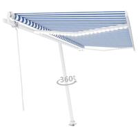 Markise m. LED+vindsensor 400x300 cm automatisk blå og hvid