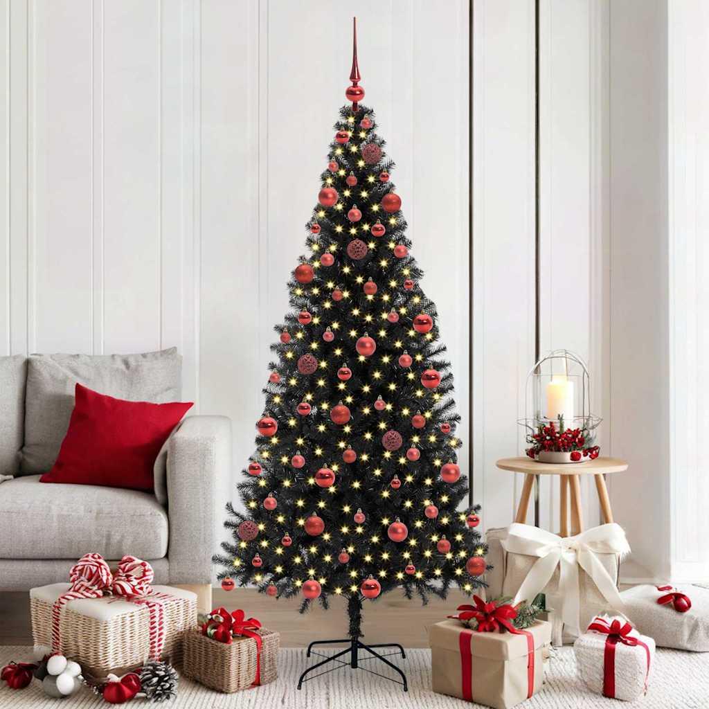 Juletræ med 300 LED'er med stativ Sort 180 cm PVC billede