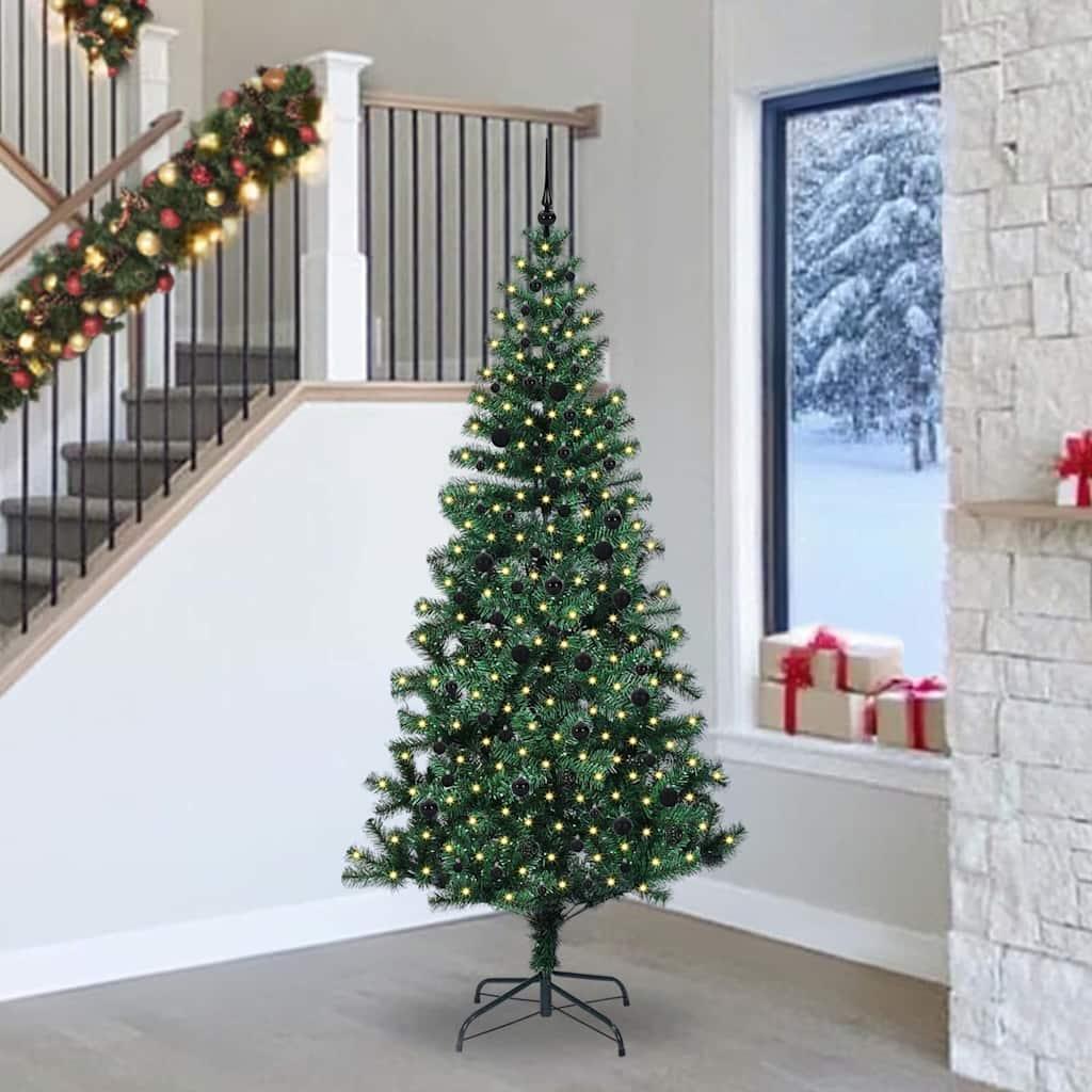 Kunstigt forbelyst juletræ med stativ - grøn 240 cm, PVC og metal billede