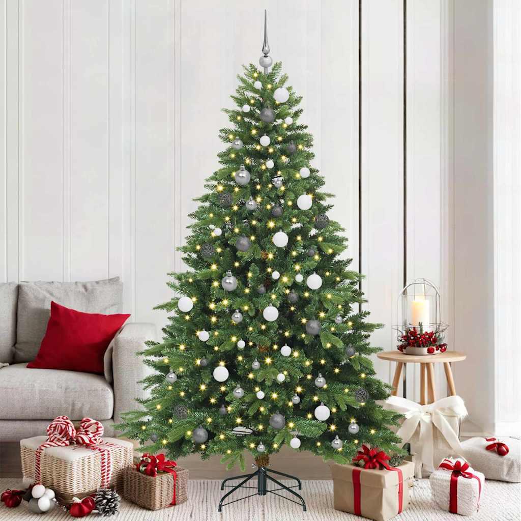 Kunstigt juletræ med 300 LED'er Grøn 210 cm PE og PVC billede