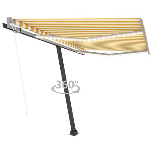 Markise m. LED+vindsensor 350x250 cm automatisk gul og hvid