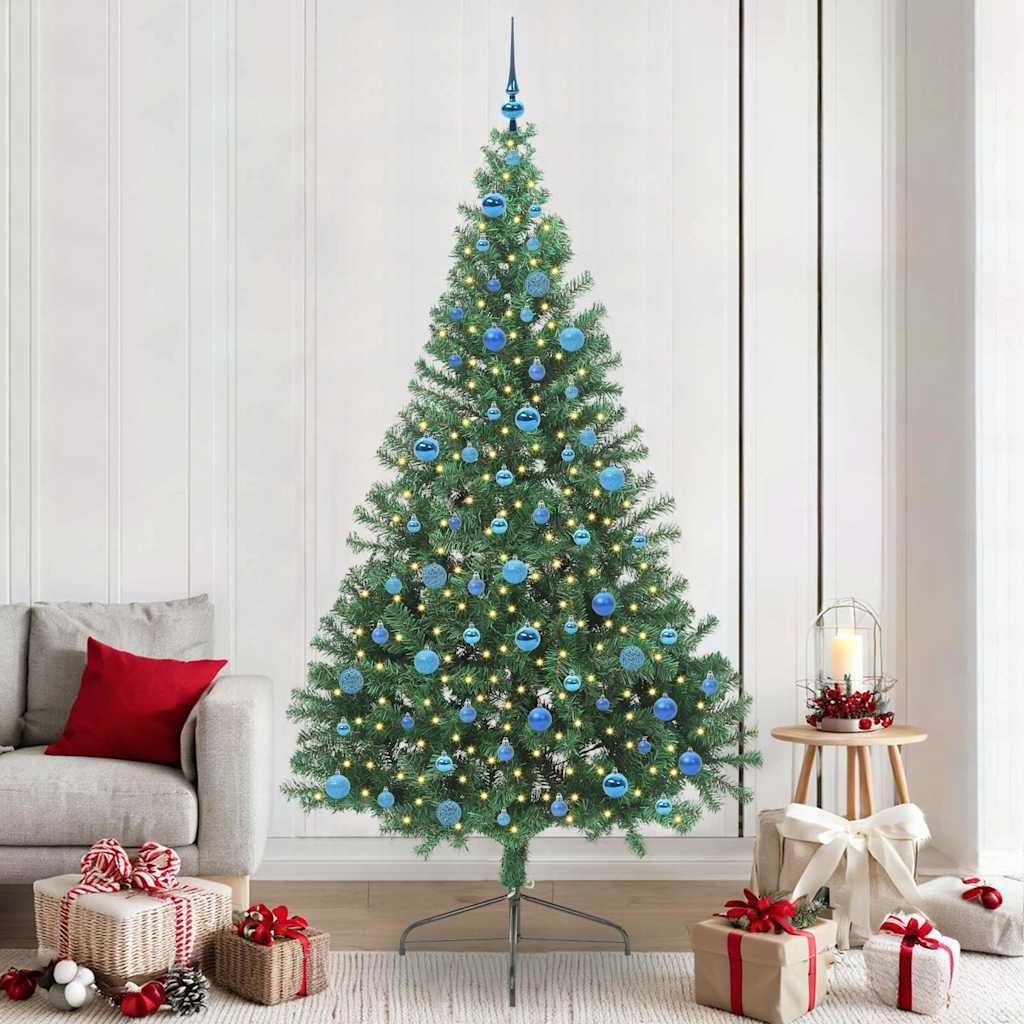 Kunstig Forbelyst Juletræ med 300 LED'er Grøn 240 cm PVC billede