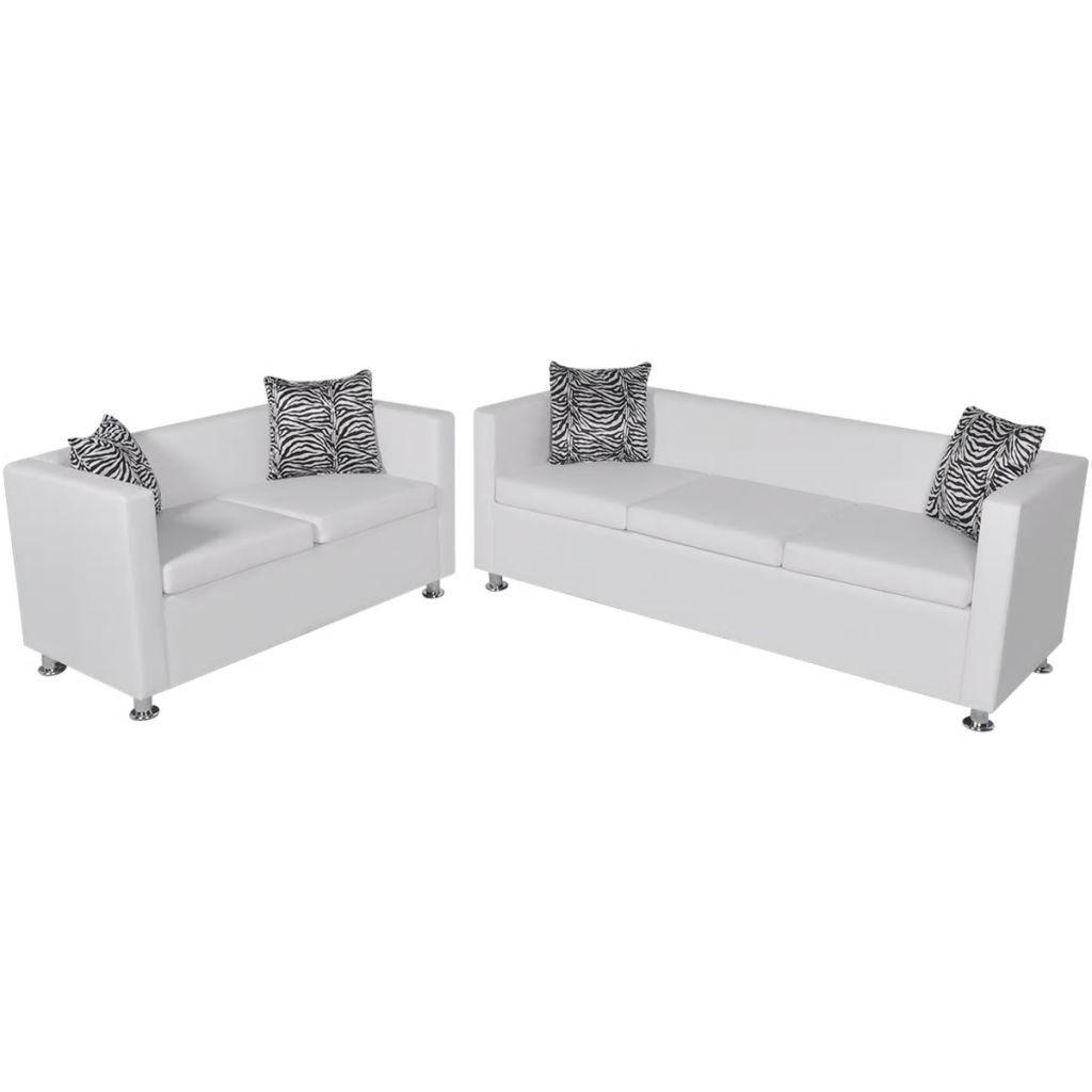 Sofasæt 3-pers. og 2-pers. sofa kunstlæder hvid