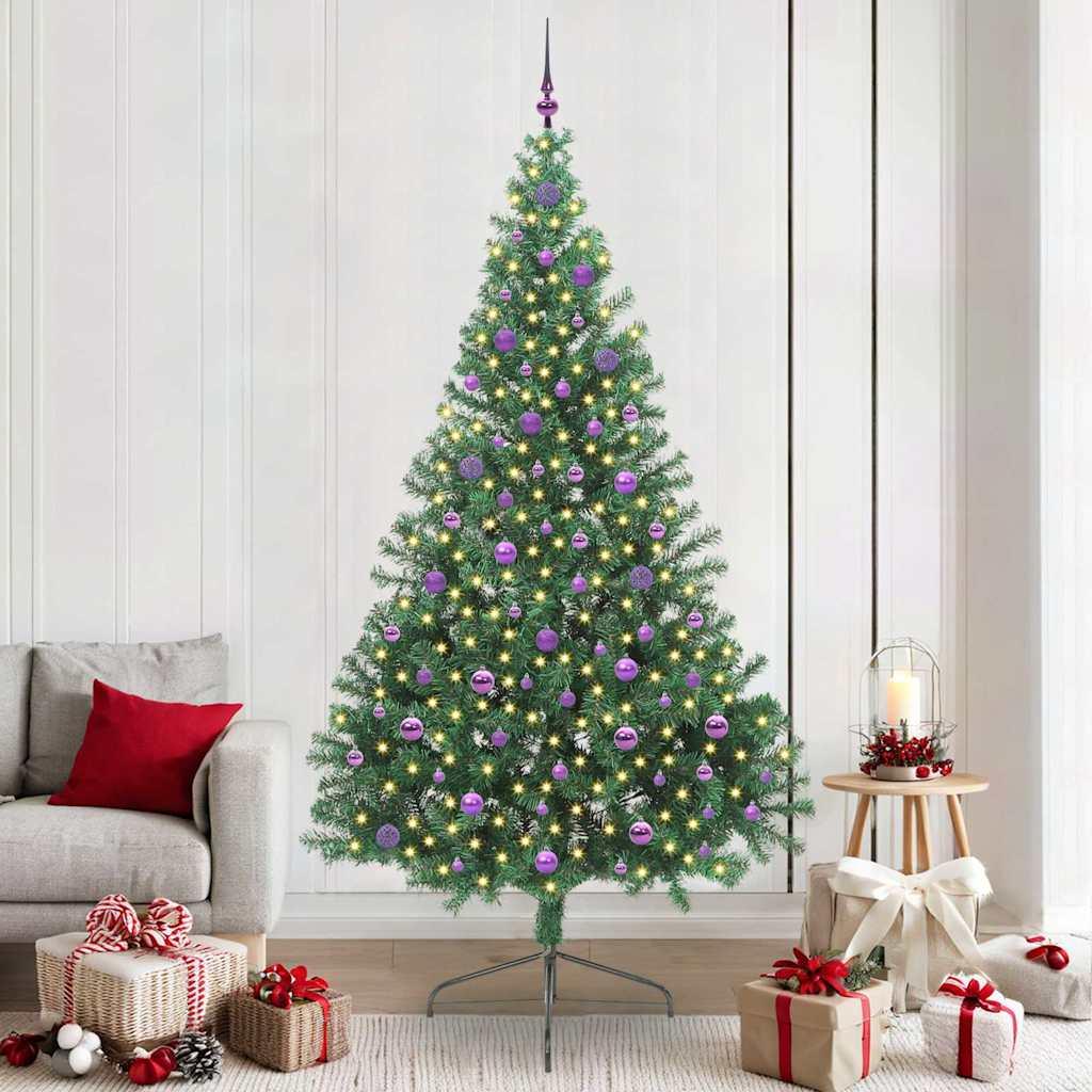 Kunstig Forbelyst Juletræ med 300 LED'er Grøn 240 cm PVC billede