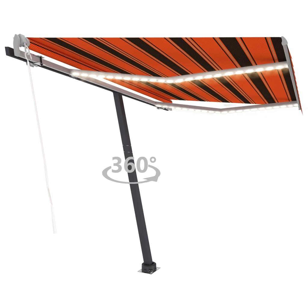 Markise m. LED+vindsensor 350x250 cm automatisk orange og brun