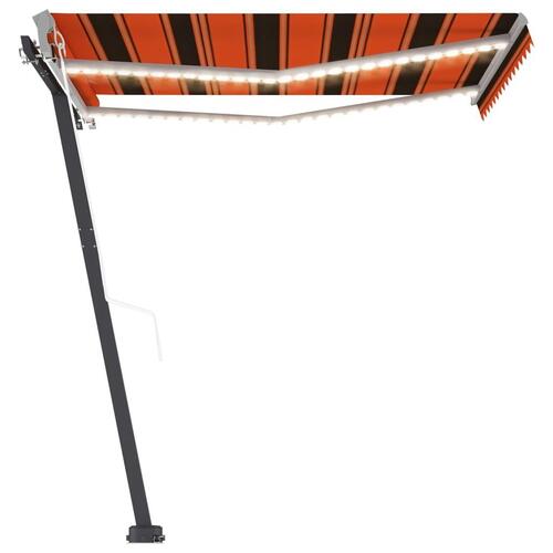 Markise m. LED+vindsensor 350x250 cm automatisk orange og brun