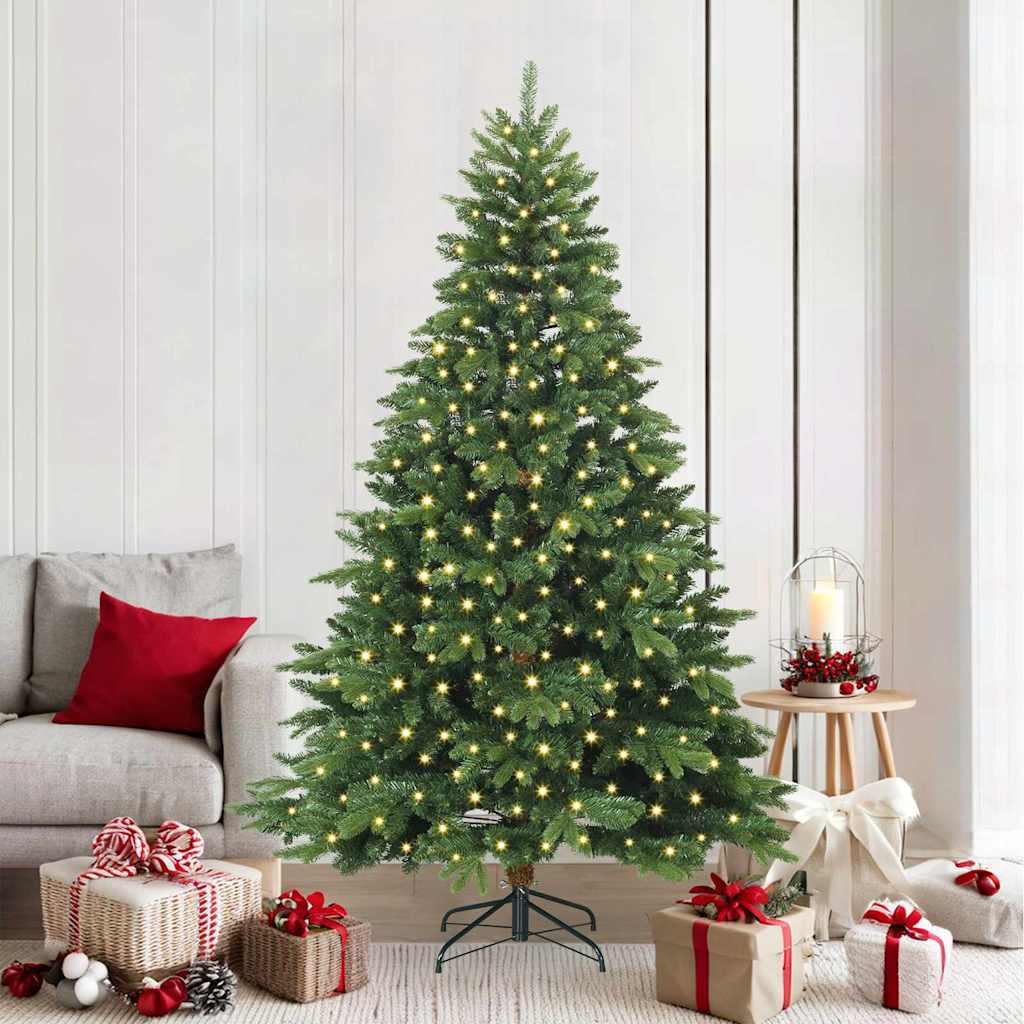 Kunstigt juletræ med 300 LED'er Grøn 210 cm PE og PVC billede