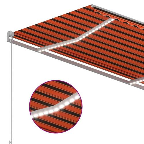 Markise m. LED+vindsensor 350x250 cm automatisk orange og brun