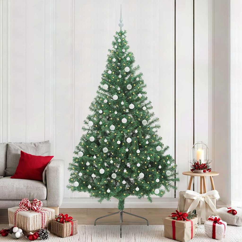 Kunstig Forbelyst Juletræ med 300 LED'er Grøn 240 cm PVC billede