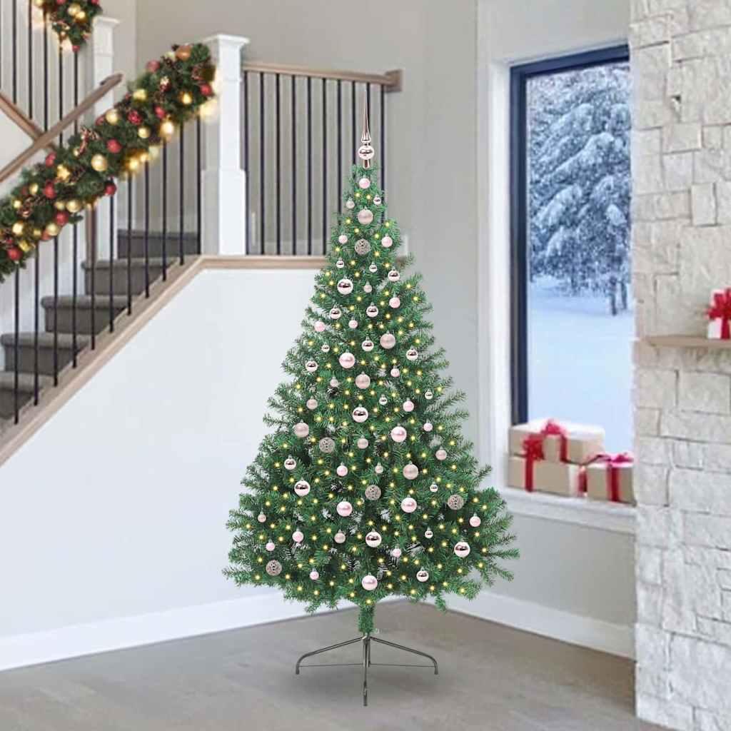 Kunstig Forbelyst Juletræ med 300 LED'er Grøn 240 cm PVC billede