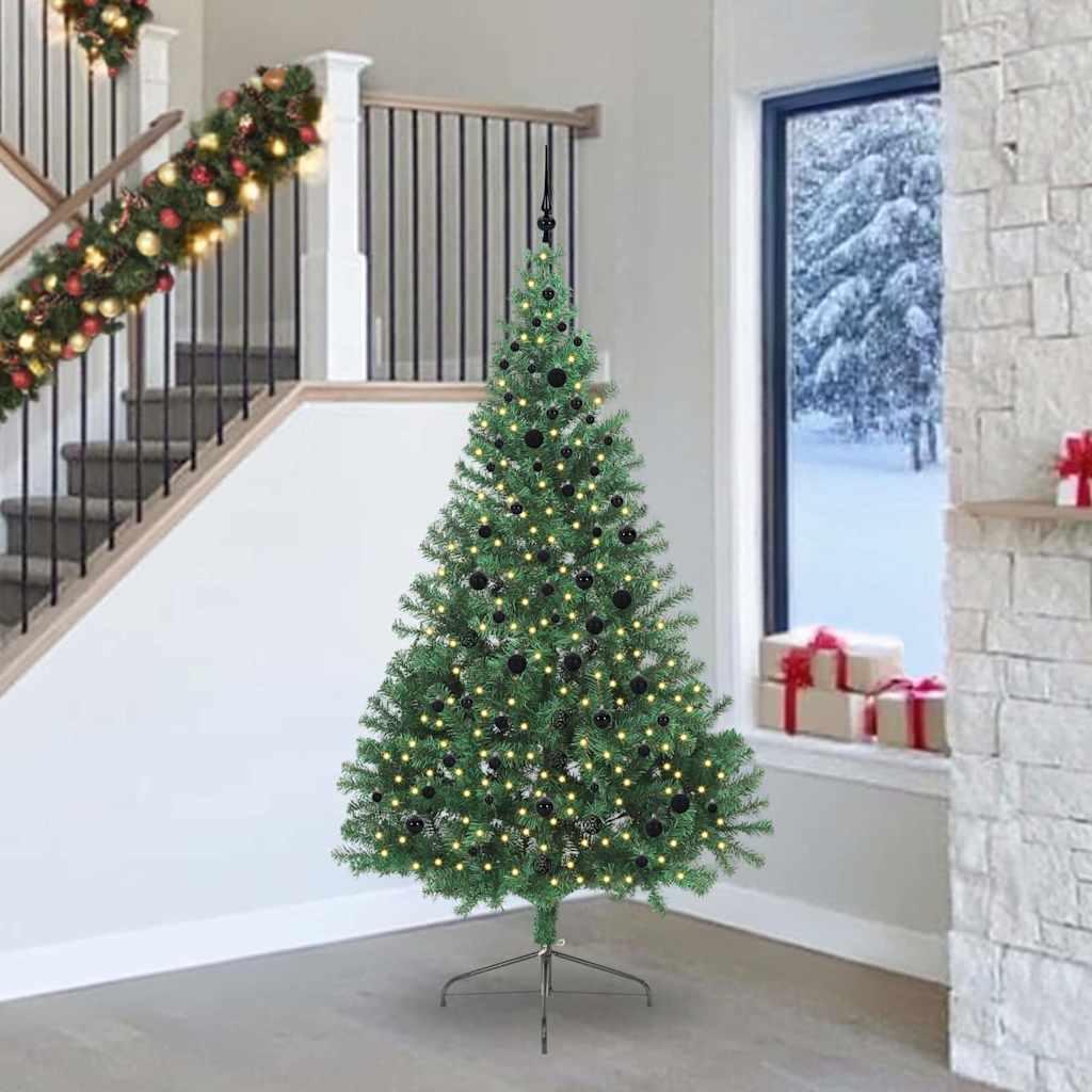 Kunstig Forbelyst Juletræ med 300 LED'er Grøn 240 cm PVC billede