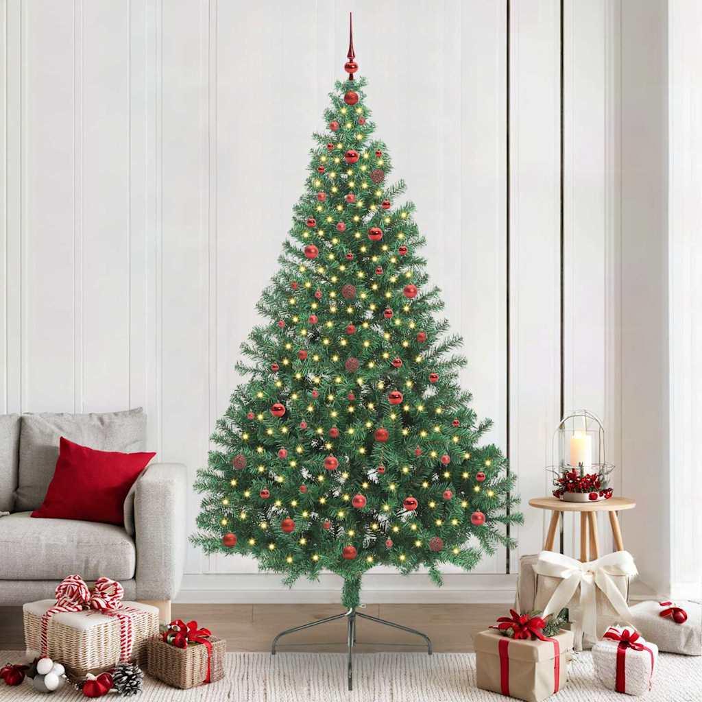 Kunstig Forbelyst Juletræ med 300 LED'er Grøn 240 cm PVC billede