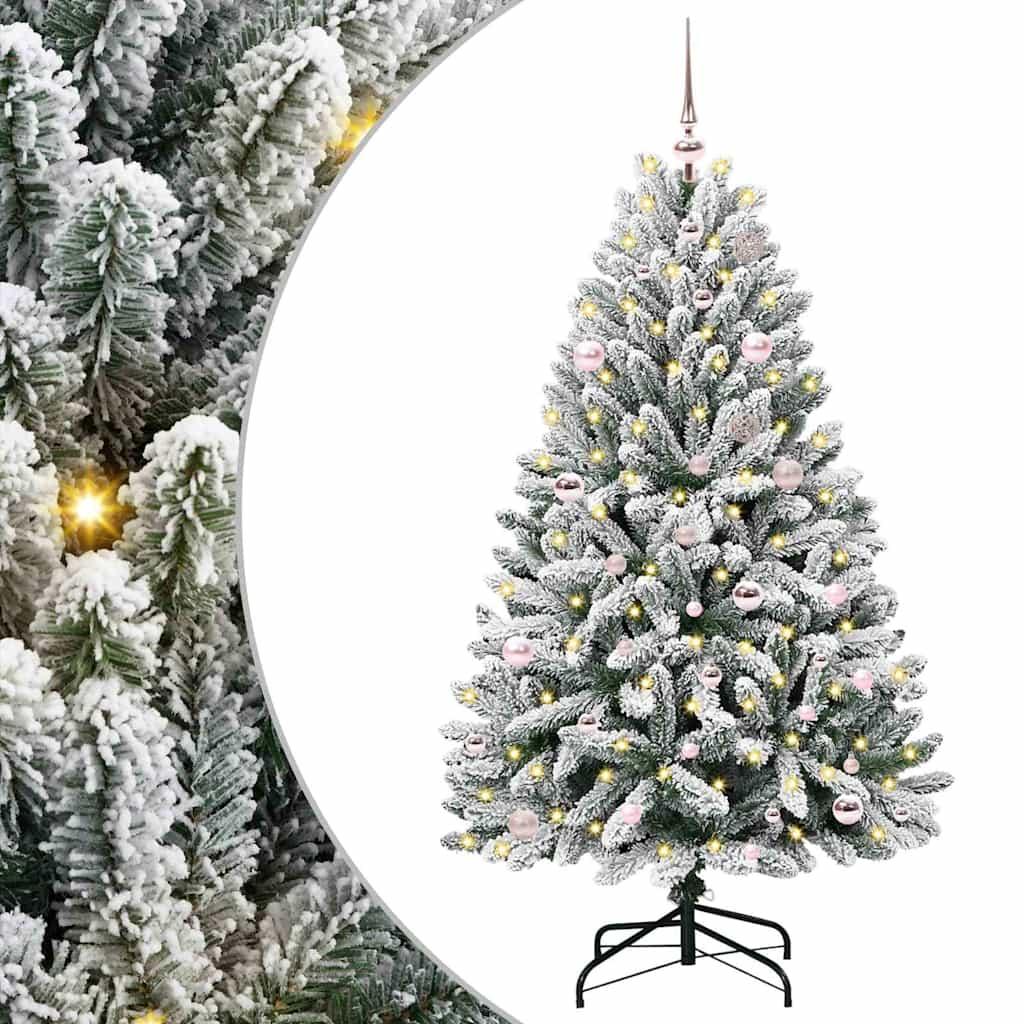 Kunstigt juletræ Grøn og Hvid 150 cm PVC og metal billede