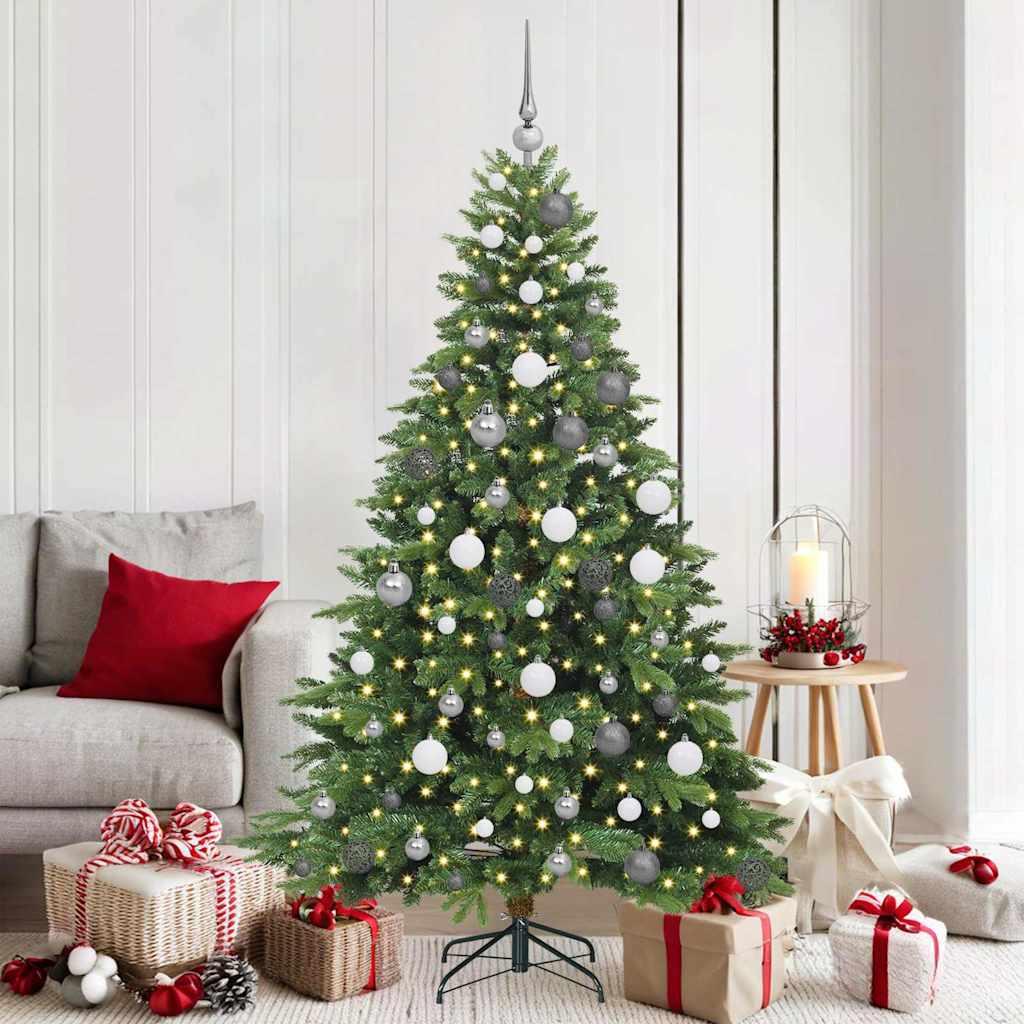 Kunstigt juletræ med 300 LED'er Grøn 180 cm PE og PVC billede