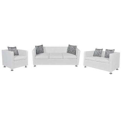 Sofasæt 3-pers. og 2-pers. sofa m. lænestol kunstlæder hvid