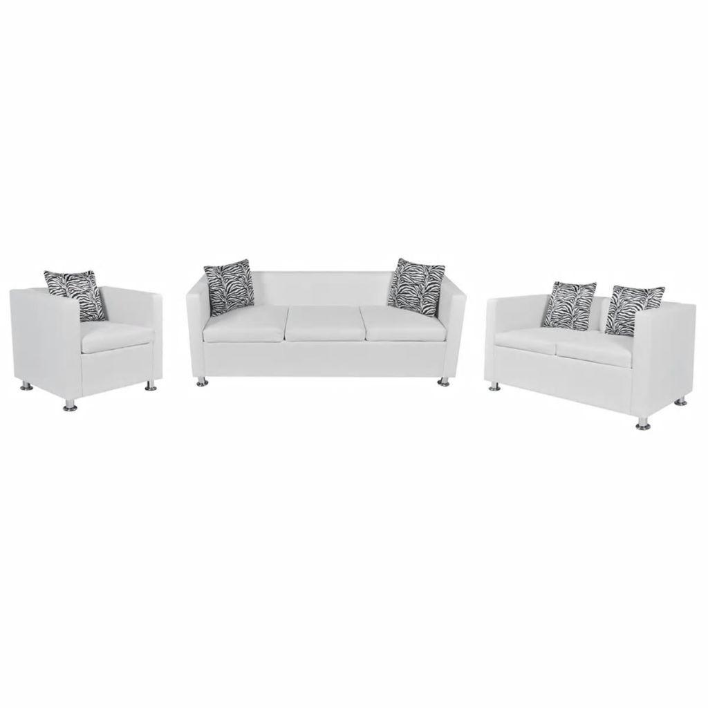 Sofasæt 3-pers. og 2-pers. sofa m. lænestol kunstlæder hvid