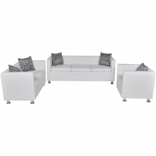Sofasæt 3-pers. og 2-pers. sofa m. lænestol kunstlæder hvid