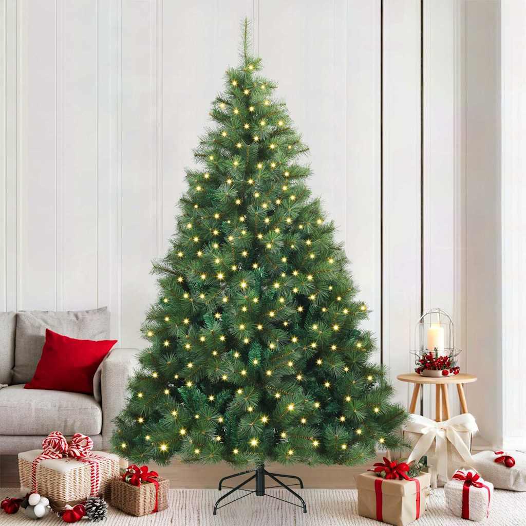 Kunstigt juletræ med 300 LED'er Grøn 210 cm PE og PVC billede